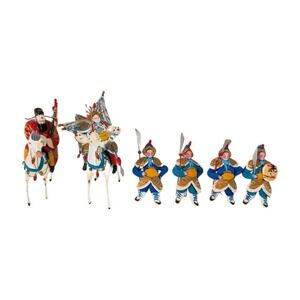 Vintage Chinese Export Folk Art Procession Figures Set of 6 Mid‎ Century Figures